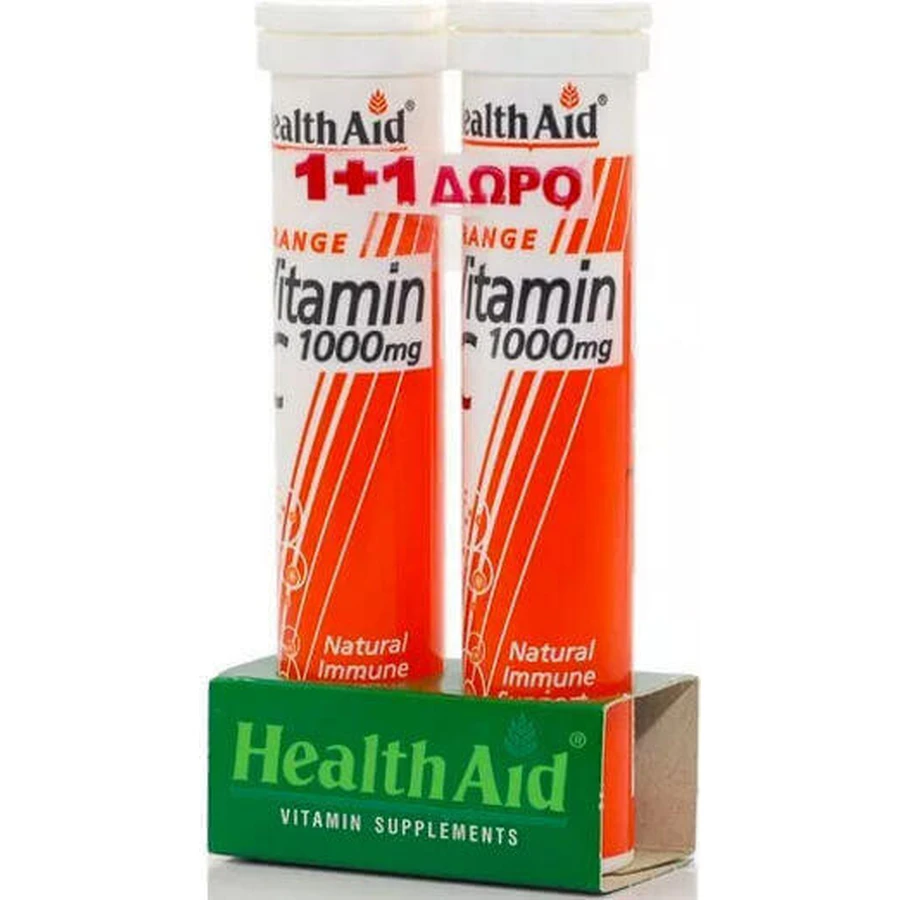 Health Aid Вітамін С 1000мг 2х Вітамін для зміцнення імунітету, шкіри та антиоксидантної дії 1000мг апельсин 40 табл. еф.: ціни та характеристики