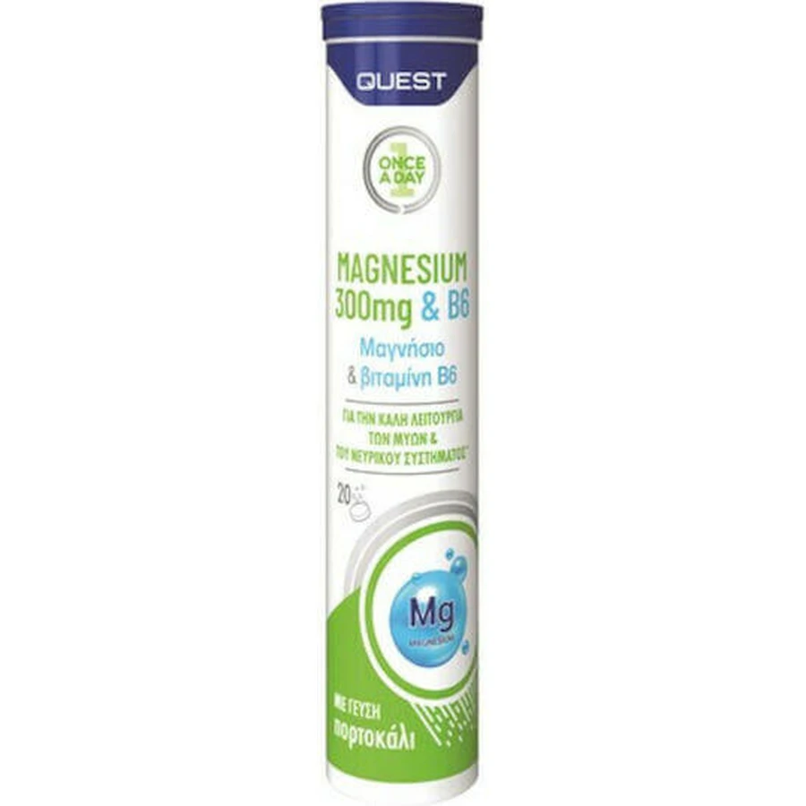 Quest Once A Day Magnesium 300mg & B6 300mg 20 шипучих таблеток с апельсиновым вкусом: цены и характеристики