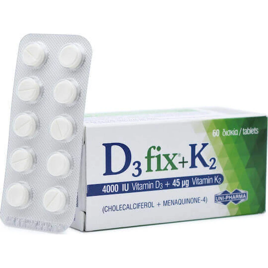 UNI-PHARMA D3 Fix + K2 Витамин для укрепления иммунной системы и здоровья яиц 4000iu 45mcg 60 таблеток: цены и характеристики
