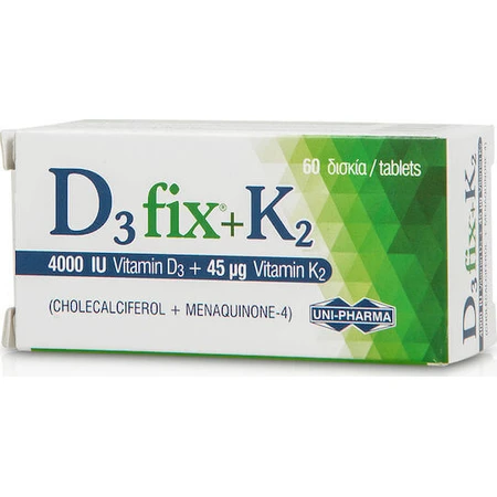 UNI-PHARMA D3 Fix + K2 Витамин для укрепления иммунной системы и здоровья яиц 4000iu 45mcg 60 таблеток: цены и характеристики