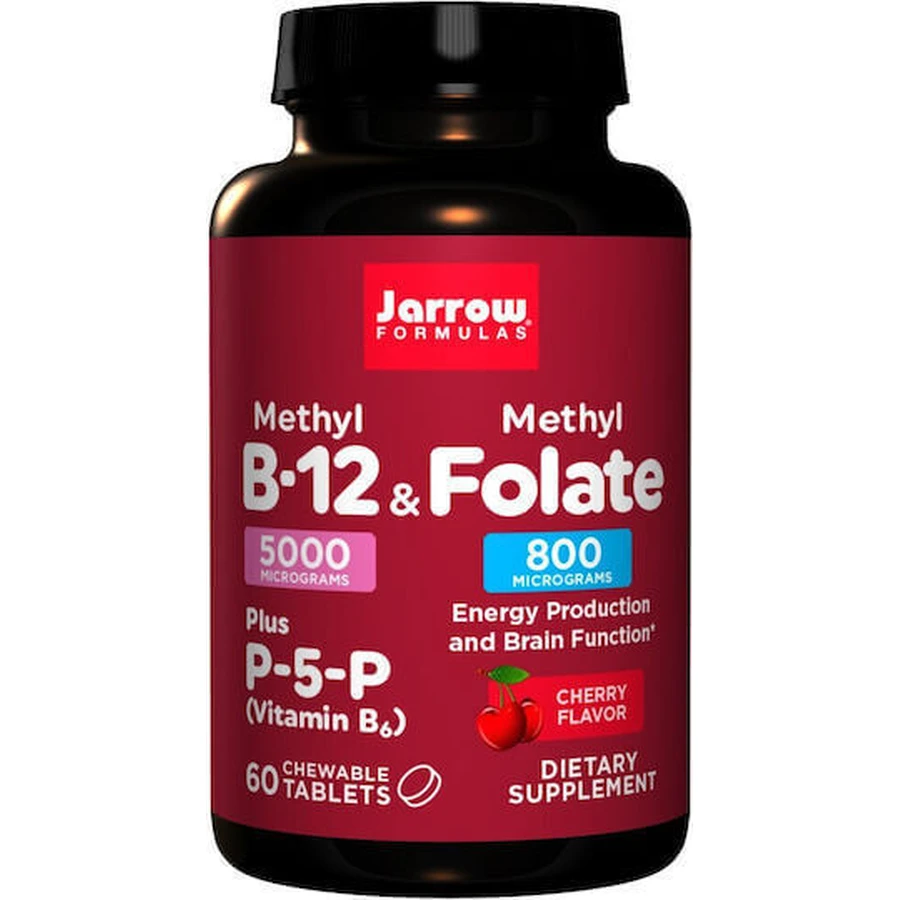 Jarrow Formulas Метил B-12 5000мкг + Метил Фолат 800мкг Витамин для здоровья нервов 60 жевательных таблеток: цены и характеристики