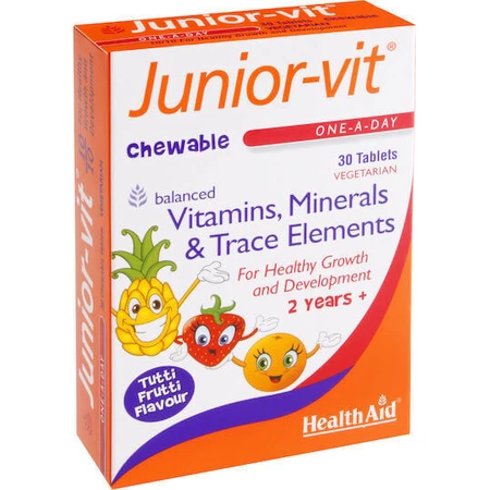Health Aid Junior-Vit Мультивитамины для энергии, волос и кожи Тутти Фрутти 30 жевательных таблеток: цены и характеристики