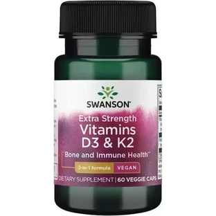 Swanson Extra Strength Vitamins D3 & K2 Вітаміни для зміцнення імунної системи та здоров'я яєць 60 рослинних капсул