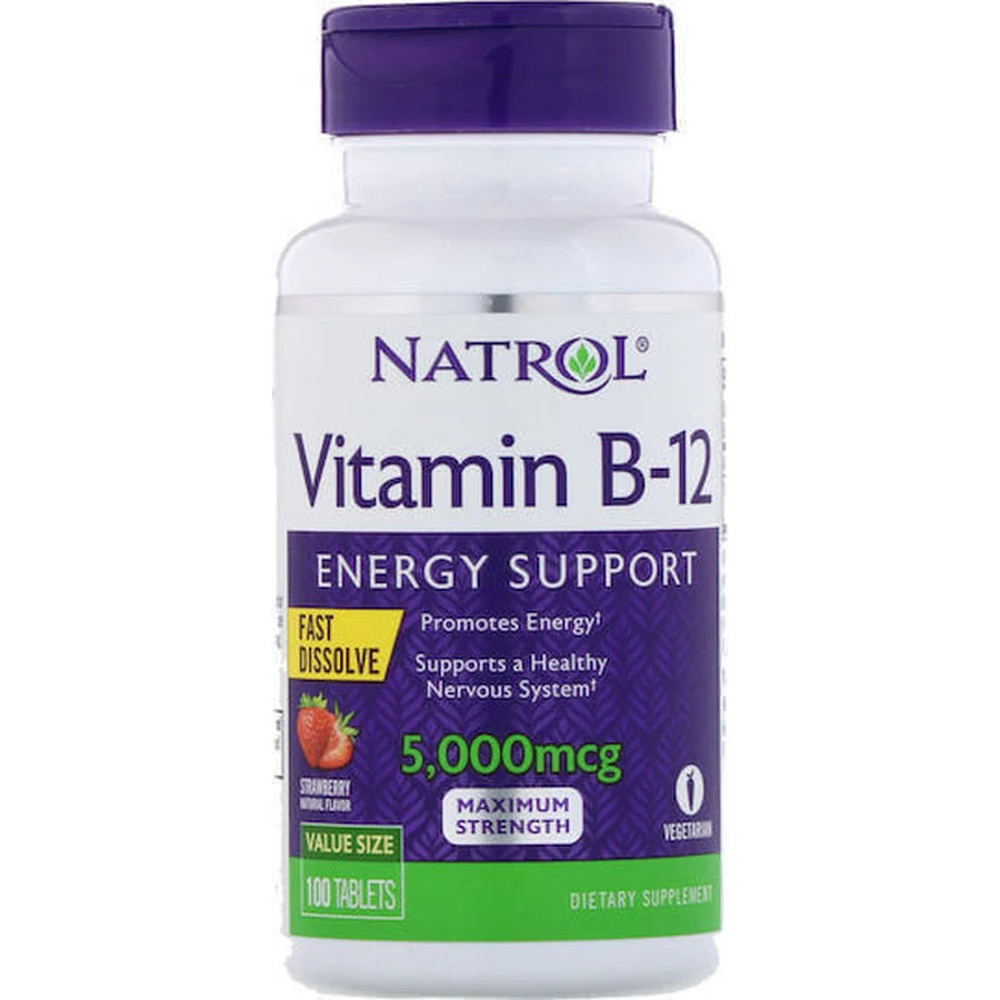 Natrol Быстрорастворимый витамин для здоровья нервной системы 5000 мкг Клубника 100 таблеток: цены и характеристики