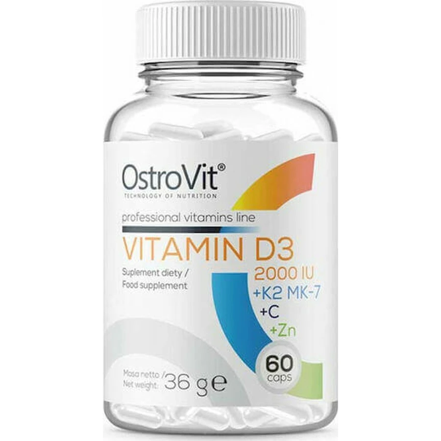 OstroVit Витамин D3 +K2 MK-7 + Vit C + Цинк Витамин для укрепления иммунной системы и здоровья яиц 2000iu 60 капс: цены и характеристики