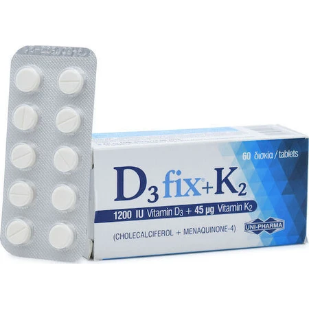 UNI-PHARMA D3 Fix + K2 Вітамін для зміцнення імунної системи та здоров'я яєць 1200iu 45мкг 60 таблеток: ціни та характеристики