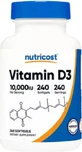Nutricost Вітамін D3 Вітамін для підтримки імунітету та здоров'я яєць 10000iu 240 м'яких гелів
