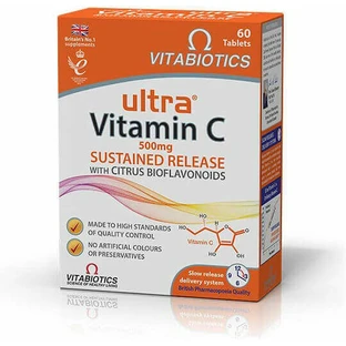 Vitabiotics Ultra Vitamin C Sustained Release with Citrus Bioflavonoids Витамин для укрепления иммунной системы, кожи и антиоксидантного действия 500 мг 60 капс