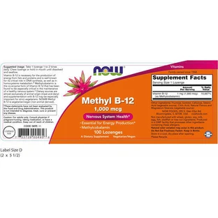 Now Foods Метил В-12 Вітамін для здоров'я нервової системи 1000мкг 100 таблеток сублінгвальних