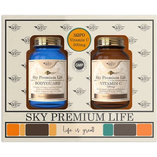 Sky Premium Life Bodyguard & Vitamin C 500mg Вітамін 60 таблеток та Вітамін C 500mg 60 таблеток для зміцнення імунної системи, шкіри та антиоксидантної дії 1500 мг