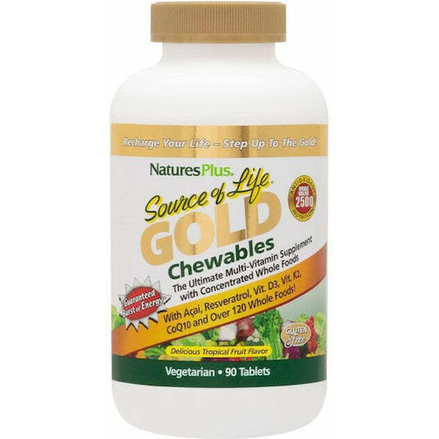Nature's Plus Source Life Золотий мультивітамін для енергії, зміцнення імунної системи та здоров'я птахів Тропічні фрукти 90 таблеток 90 жувальних таблеток: ціни та характеристики