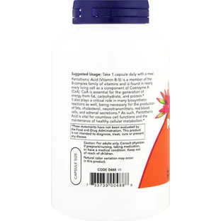 Now Foods Пантотенова кислота Вітамін для зміцнення енергії, імунітету та нервової системи 500 мг 100 капс.