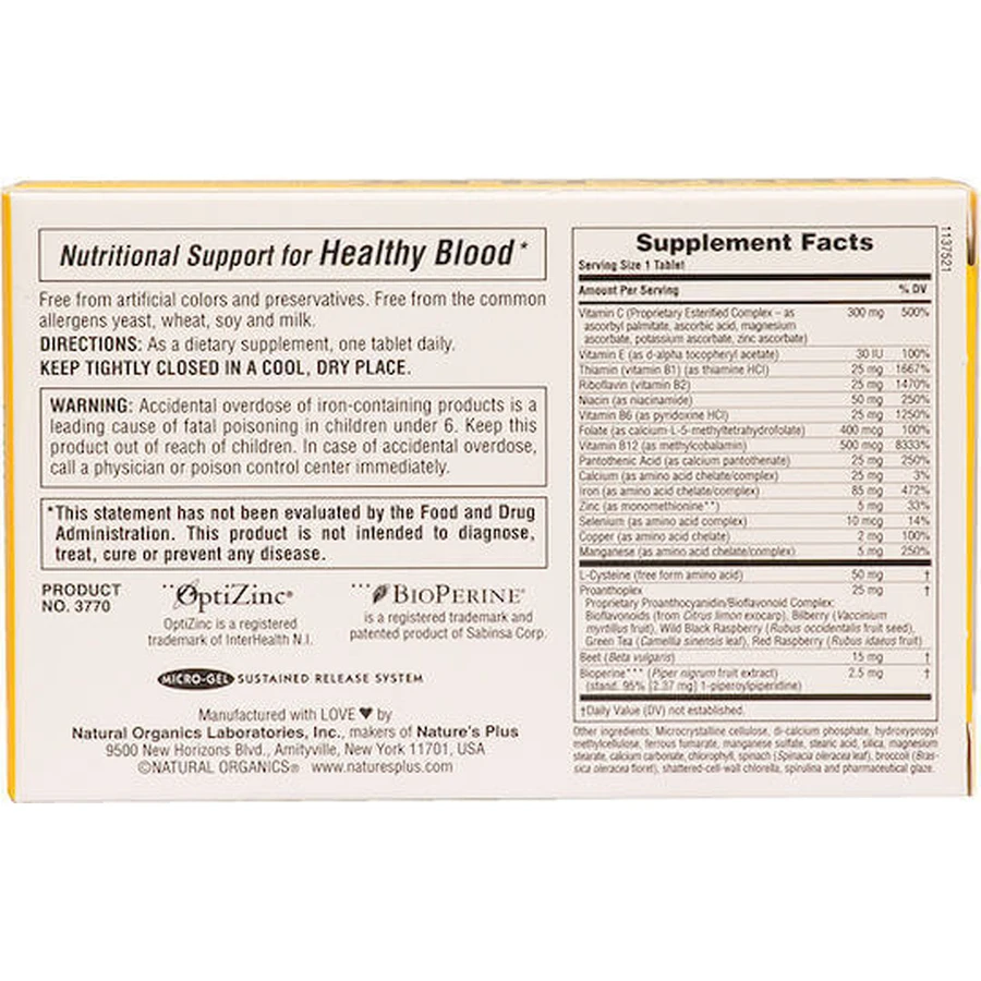 Nature's Plus Hema-Plex Iron with Synergistic Factors Σίδηρος 30 Tablets: цены и характеристики