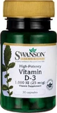 Swanson Vitamin D3 1000iu Високопотенційний сухий вітамін для зміцнення імунної системи та здоров'я птахів 1000iu 30 капс.