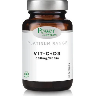 Power Of Nature Vit-C 500 мг + D3 500 МО Вітамін для зміцнення імунітету, шкіри та антиоксидантної дії 500 МО 50 капс.