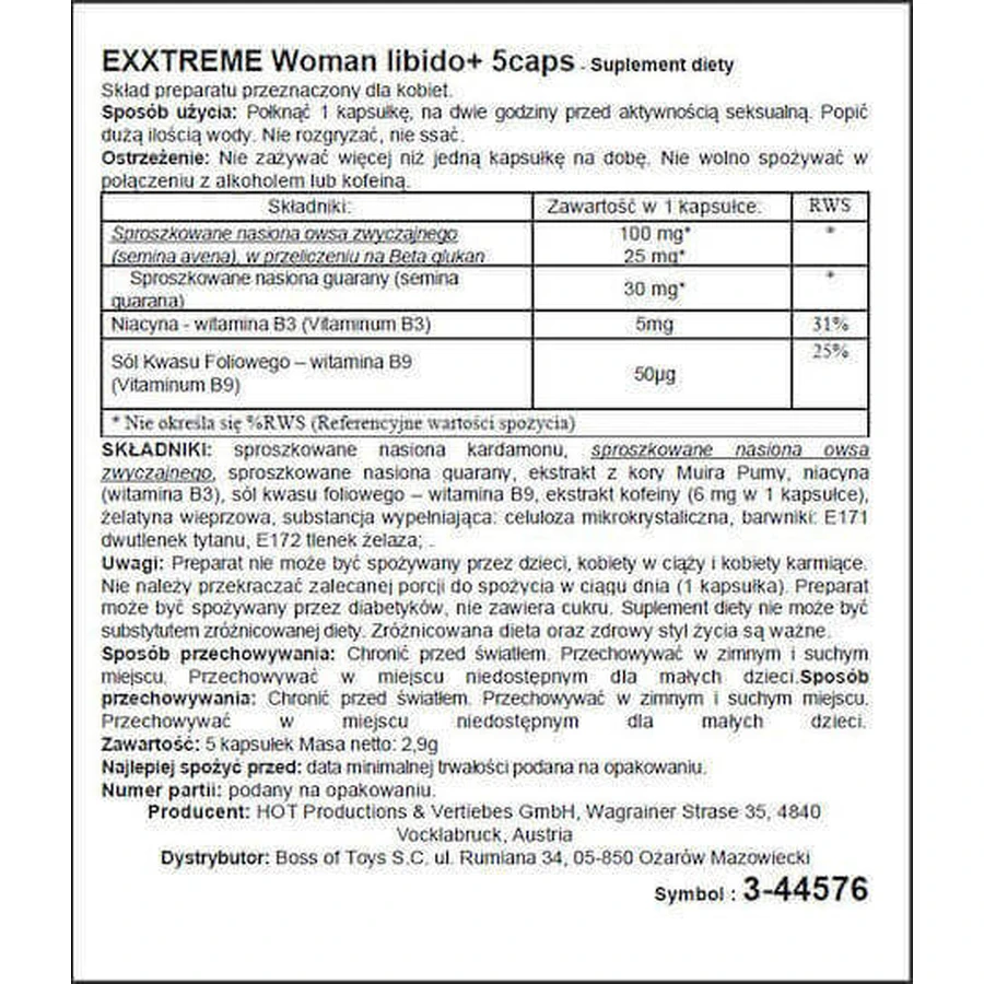 HOT Woman eXXtreme Лібідо Харчова добавка Спеціальна 5 капсул: ціни та характеристики