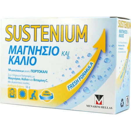 Menarini Sustenium Magnesium & Potassium 14 пакетиков со вкусом апельсина: цены и характеристики