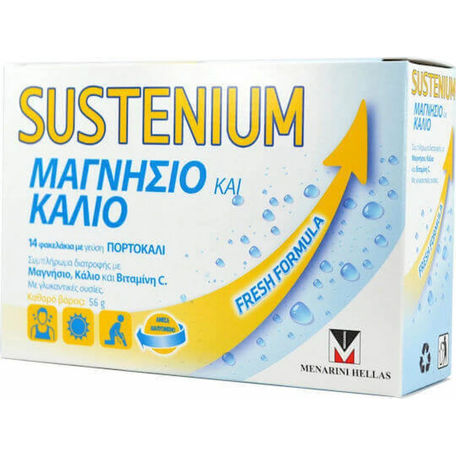 Menarini Sustenium Magnesium & Potassium 14 пакетиков со вкусом апельсина: цены и характеристики