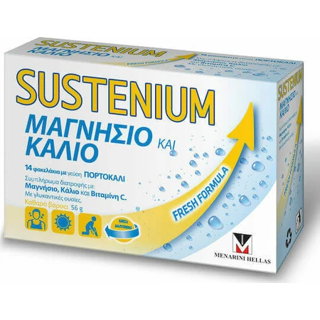 Menarini Sustenium Magnesium & Potassium 14 пакетиков со вкусом апельсина: цены и характеристики