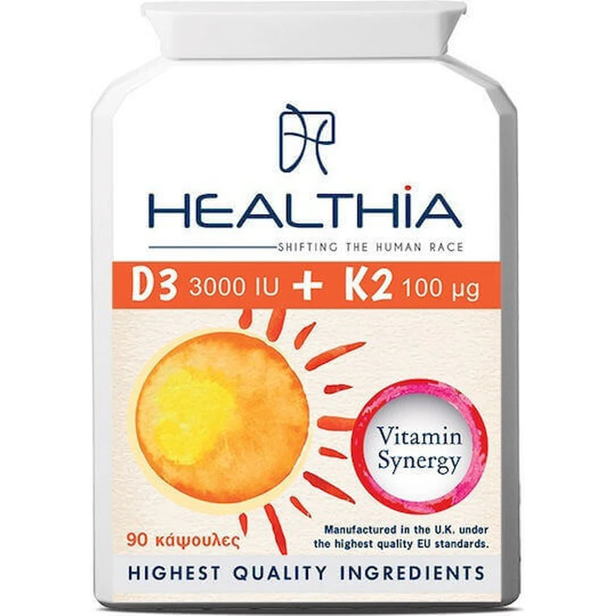 Мультивітамінний комплекс Healthia D3 D3 3000iu & K2 100мг для зміцнення імунної системи та здоров'я яєць 3000iu 100мг 90 капс.: ціни та характеристики