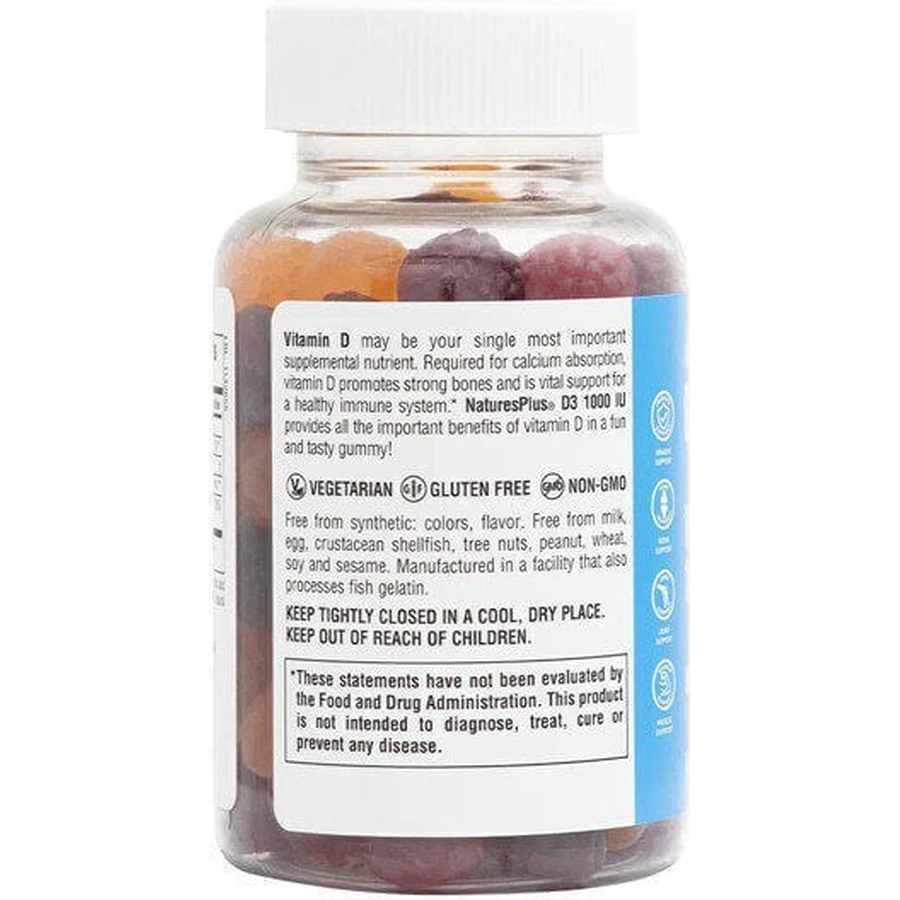 Nature's Plus Gummies Вітамін D3 Вітамін D3 для зміцнення імунної системи та здоров'я яєць 1000iu Змішані ягоди 60 х 1 желе 60 х 1 желе 60 х 1 желе: ціни та характеристики