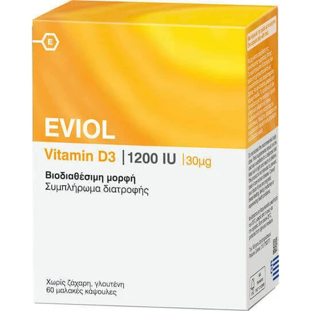 Eviol Vitamin D3 Вітамін для зміцнення імунної системи та здоров'я яєць 1200iu 60 x 1 м'які капсули: ціни та характеристики