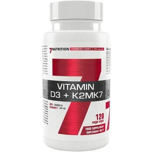 7Nutrition Вітамін D3+K2MK7 для зміцнення імунної системи та здоров'я яєць 120 рослинних капсул