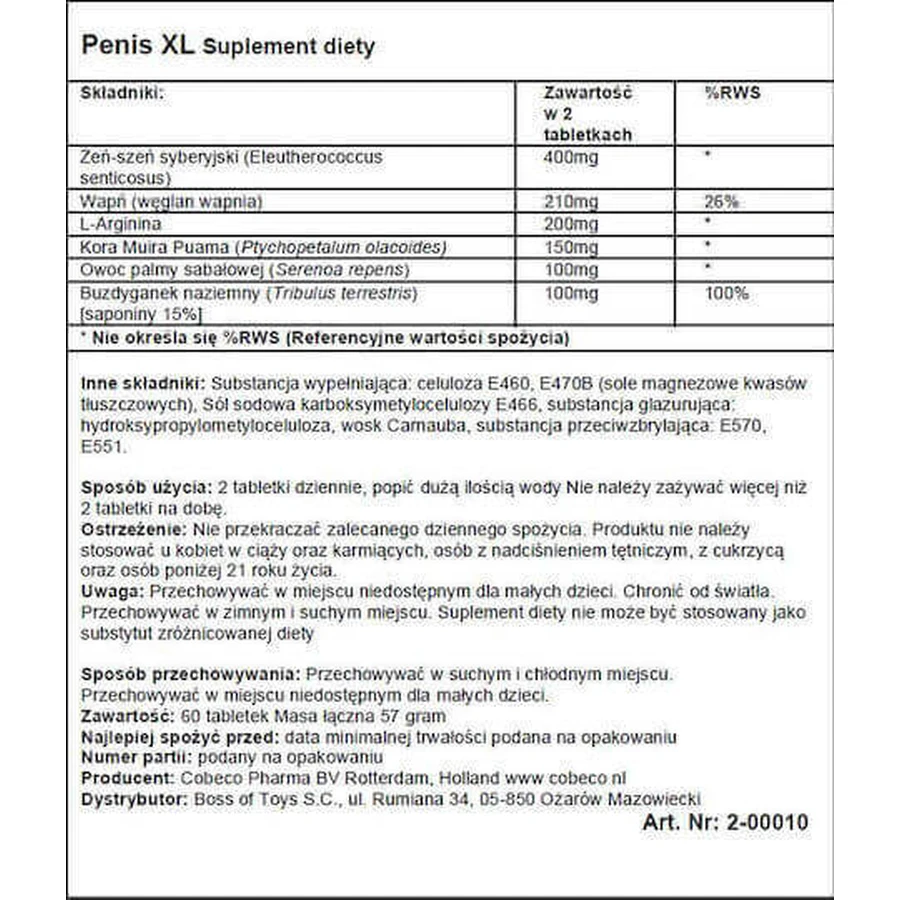 Cobeco Pharma Penis XL добавка для підвищення тестостерону 60 капс.: ціни та характеристики