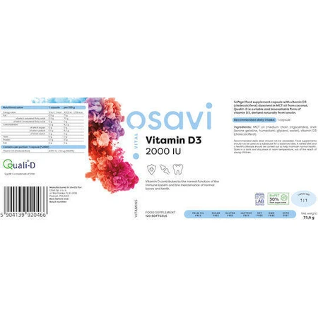 Osavi Vitamin D3 Вітамін для зміцнення імунної системи та здоров'я я яєць 4000iu 120 м'яких гелів: ціни та характеристики