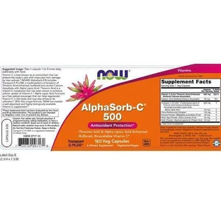 Now Foods AlphaSorb-C 500 Витамин для укрепления иммунитета, кожи и антиоксидантного действия 500 мг 180 растительных капсул