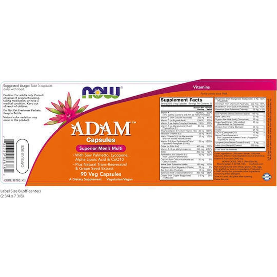 Now Foods Adam Мультивитамины для энергии, укрепления иммунной системы и здоровья яиц 90 растительных капсул: цены и характеристики