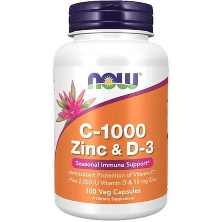 Полівітамінний комплекс C-1000 Zinc & D-3 від Now Foods для підтримки імунної системи 15 мг 100 рослинних капсул: ціни та характеристики