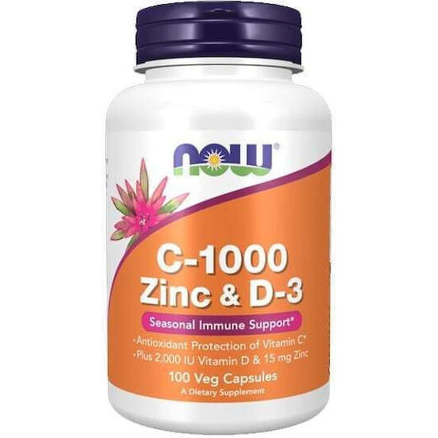 Полівітамінний комплекс C-1000 Zinc & D-3 від Now Foods для підтримки імунної системи 15 мг 100 рослинних капсул: ціни та характеристики