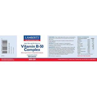 Lamberts Vitamin B-50 Вітамінний комплекс для зміцнення енергії, імунітету та нервової системи 60 таблеток