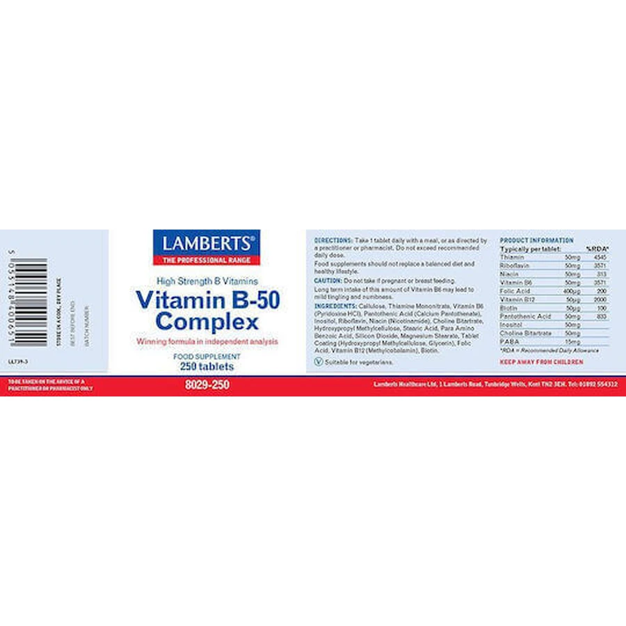 Lamberts Vitamin B-50 Вітамінний комплекс для зміцнення енергії, імунітету та нервової системи 60 таблеток: ціни та характеристики
