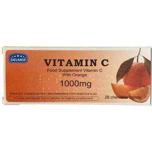 Delmer Vitamin C Вітамін для зміцнення імунітету, шкіри та антиоксидантної дії 1000мг апельсин 28 жувальних таблеток