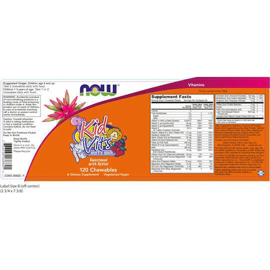 Now Foods Kid Foods Kid Vits Мультивітамінний полівітамінний комплекс для енергії, зміцнення імунітету та волосся Berry Blast 120 жувальних таблеток: ціни та характеристики