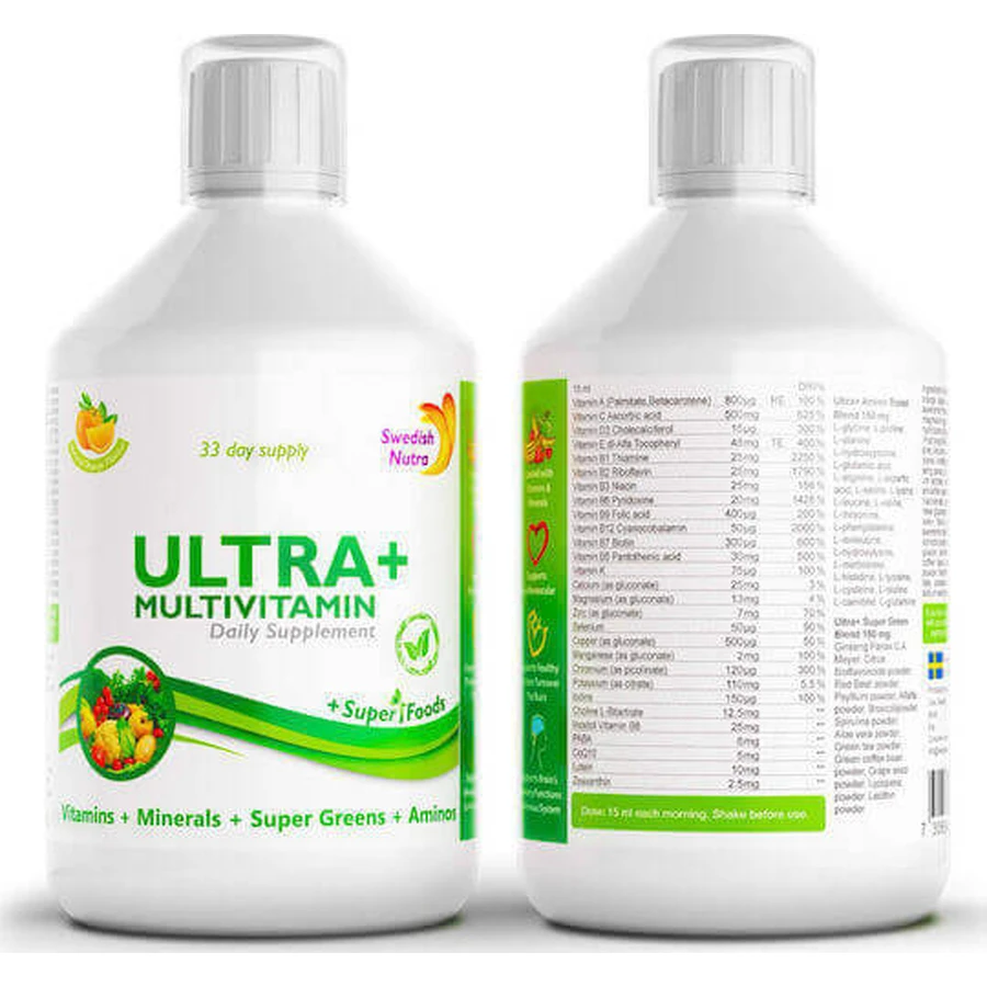 Шведський полівітамінний мультивітамінний комплекс Nutra Ultra+ для зміцнення енергії, імунітету та нервової системи Помаранчевий 500мл: ціни та характеристики