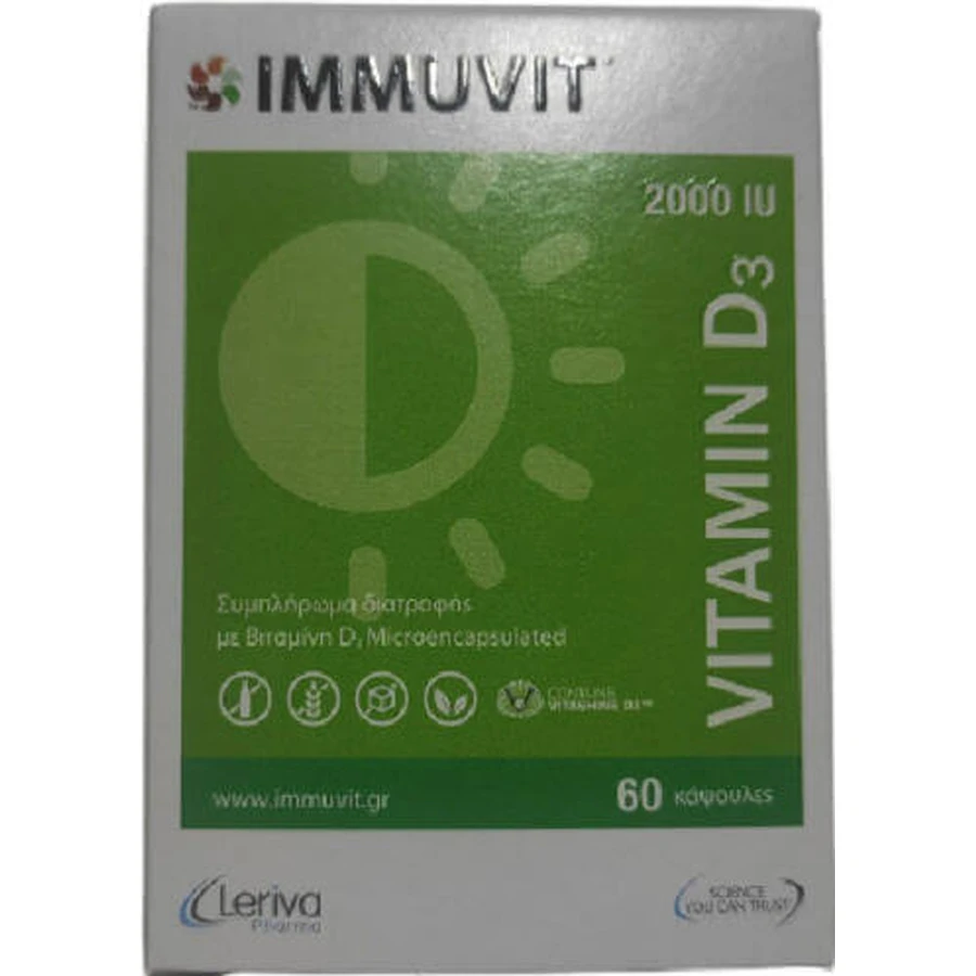 Leriva Pharma Immuvit Vitamin D3 Вітамін для зміцнення імунної системи та здоров'я яєць 2000iu 60 капс.: ціни та характеристики