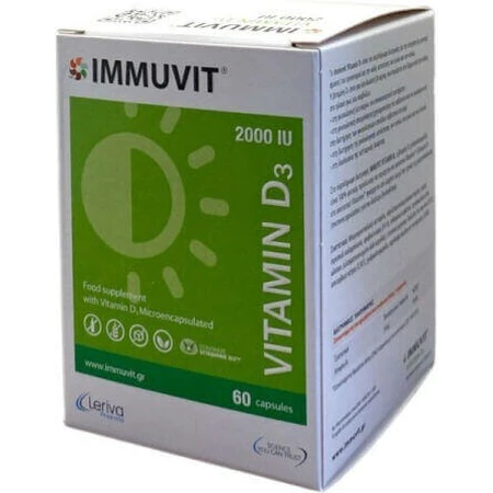 Leriva Pharma Immuvit Vitamin D3 Вітамін для зміцнення імунної системи та здоров'я яєць 2000iu 60 капс.: ціни та характеристики