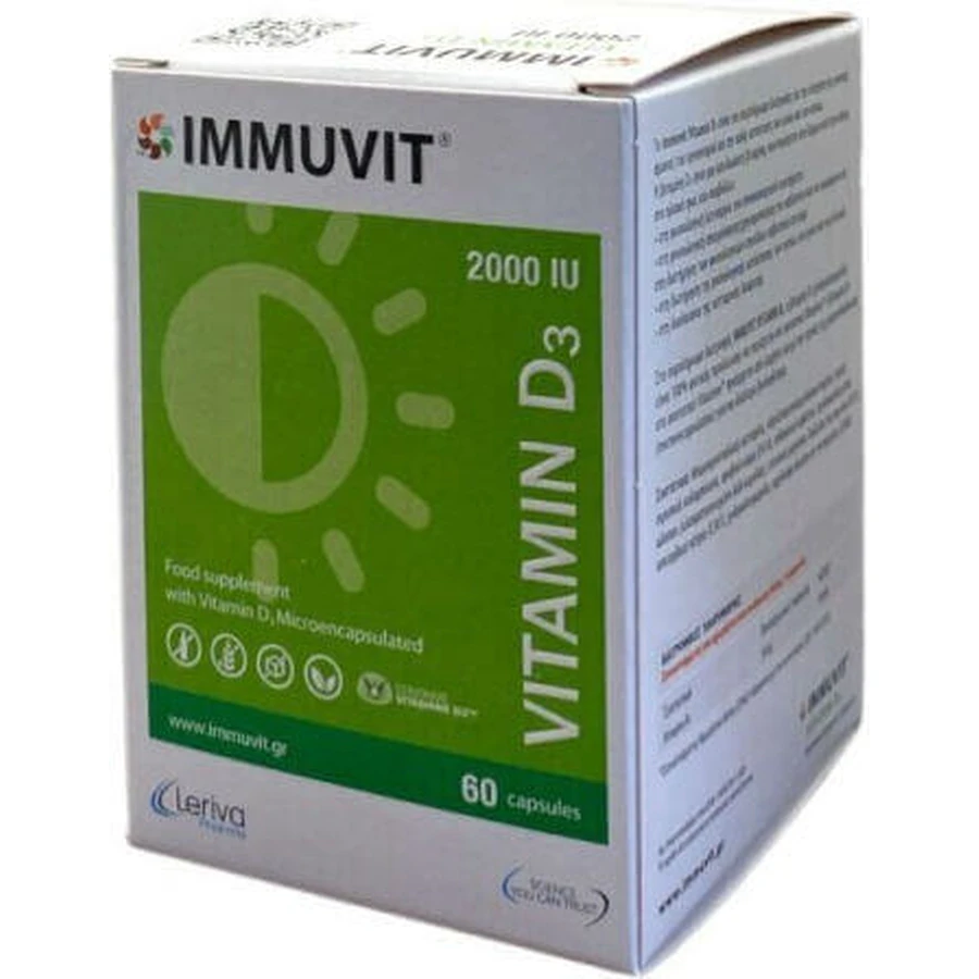 Leriva Pharma Immuvit Vitamin D3 Вітамін для зміцнення імунної системи та здоров'я яєць 2000iu 60 капс.: ціни та характеристики