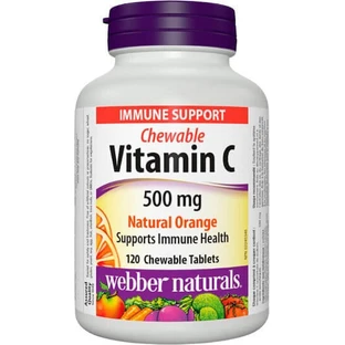 Webber Naturals Жевательный витамин C Жевательный витамин C для укрепления иммунитета, кожи и антиоксидантного действия 500 мг Апельсин 120 жевательных таблеток