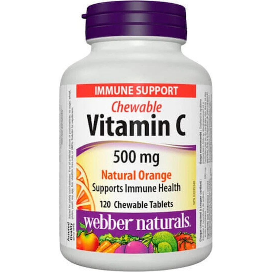 Webber Naturals Жевательный витамин C Жевательный витамин C для укрепления иммунитета, кожи и антиоксидантного действия 500 мг Апельсин 120 жевательных таблеток: цены и характеристики