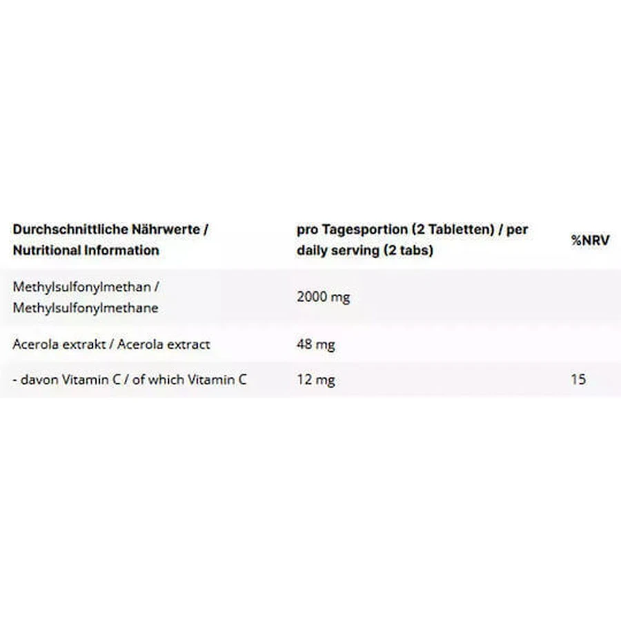 Inlead Nutrition MSM + Витамин C 2000 мг Иммуноукрепляющая добавка 120 табл.: цены и характеристики