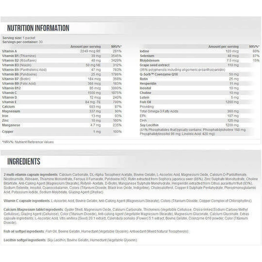 Мультивитамины Scitec Nutrition Multi Pro Plus для поддержания энергии, иммунной и нервной систем 30 x 1 пакетик: цены и характеристики