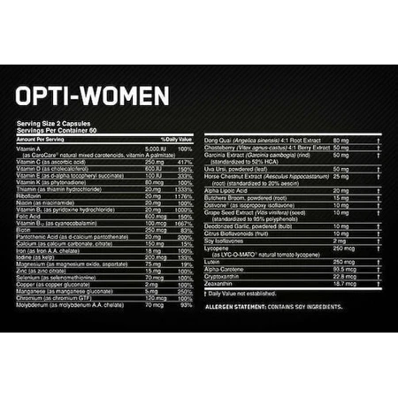 Optimum Nutrition Opti-Women Multivitamin 30+ Інгредієнти Мультивітамінний комплекс для енергії, імунної системи та зміцнення волосся 120 капс.: ціни та характеристики