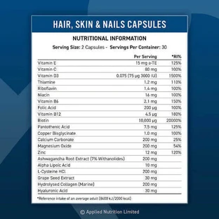 Applied Nutrition Добавка для здоров'я волосся, шкіри та нігтів, суглобів та кісток 60 капс.