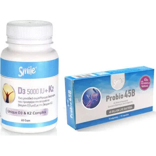 Am Health Promo Smile Пищевая добавка D3 5000 МЕ + K2 60 капсул и пробиотик Probio 45b 10 капсул