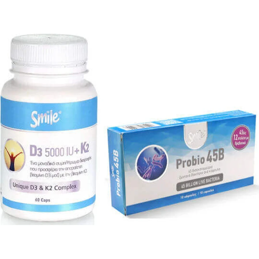 Am Health Promo Smile Пищевая добавка D3 5000 МЕ + K2 60 капсул и пробиотик Probio 45b 10 капсул: цены и характеристики