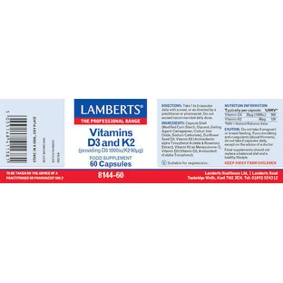 Lamberts Vitamin D3 1000iu & K2 90µg Вітамін для зміцнення імунної системи та здоров'я яєць 1000iu 60 капс.